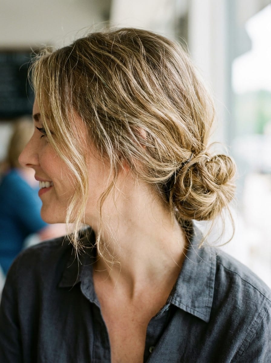 Messy Low Bun - Hochsteckfrisur für mittellange Haare